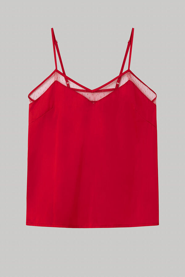 Gisela Satin straps pyjamas top with maroon print Braun