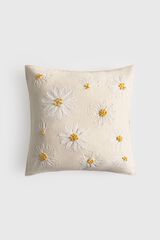 Textura Housse de coussin en coton brod&eacute;e de fleurs marron