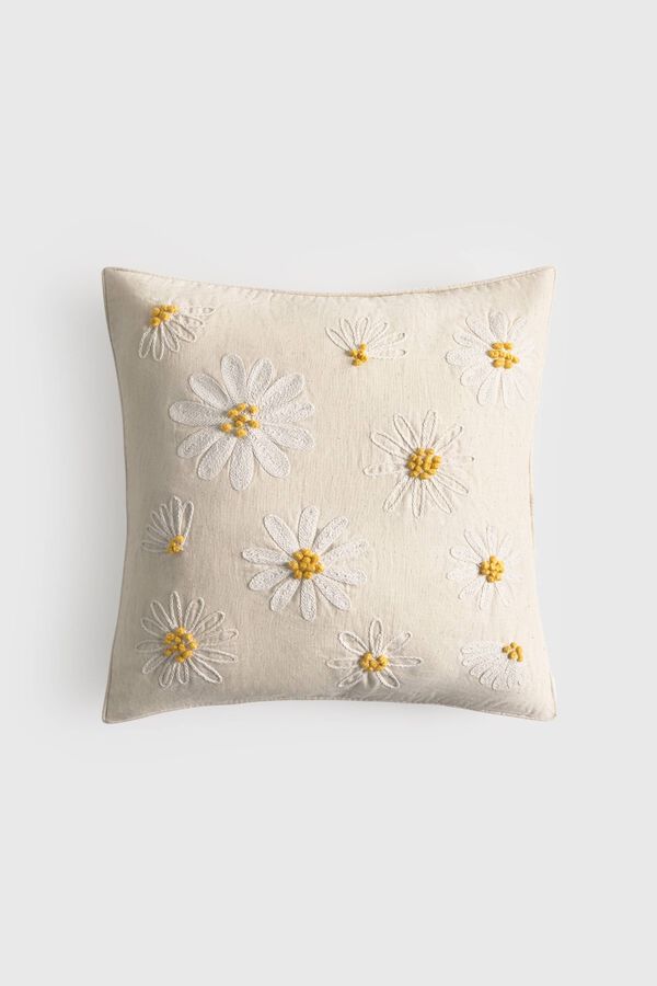 Textura Housse de coussin en coton brod&eacute;e de fleurs marron