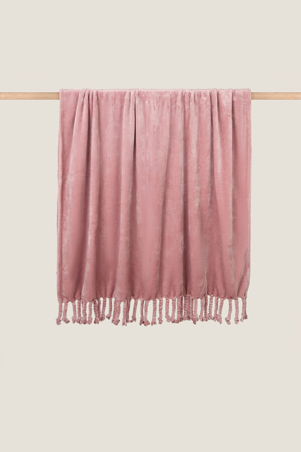 Textura Fringed fleece throw blanket pink