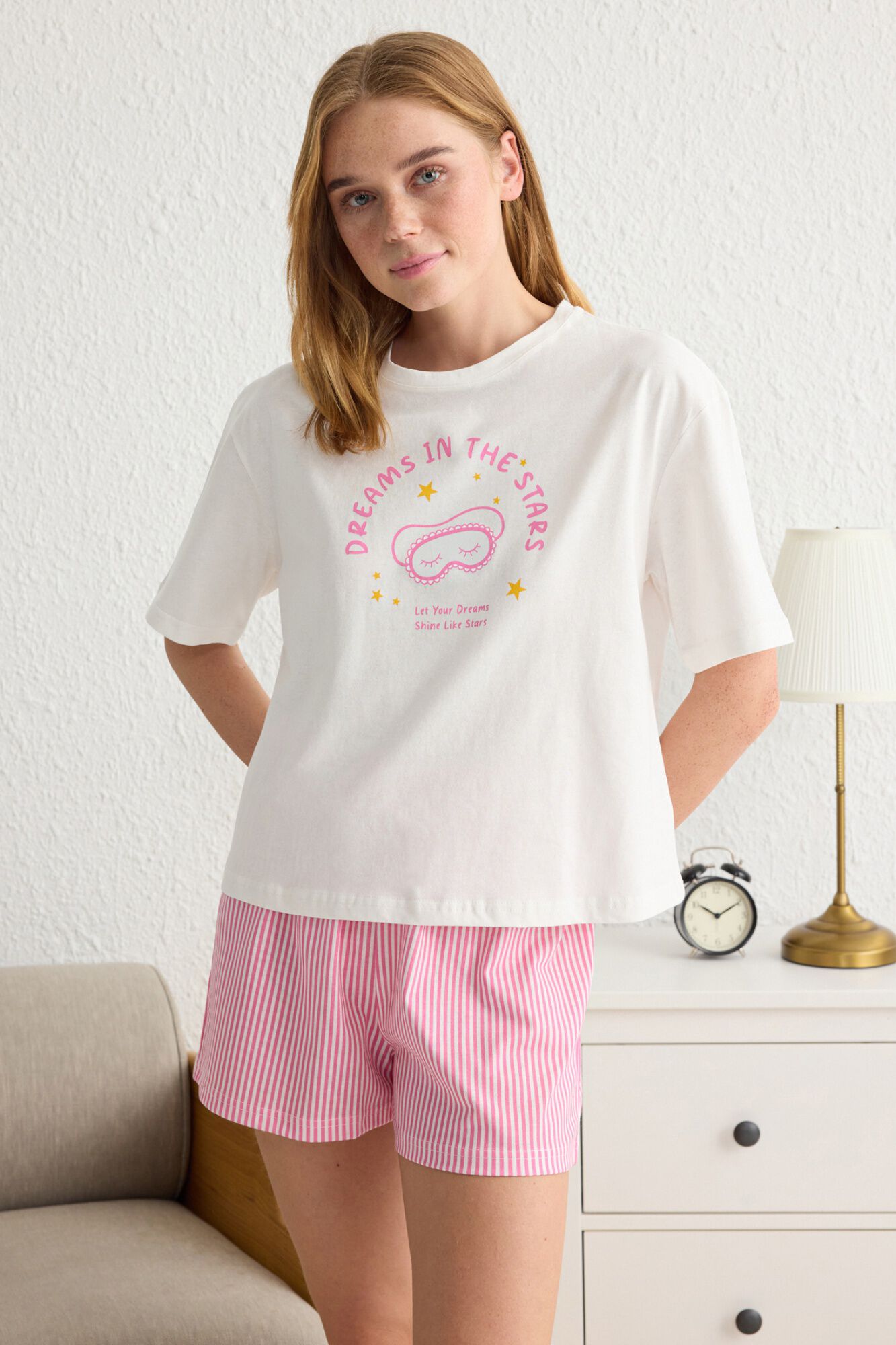 Trendyol Conjunto de pijama corto rayas