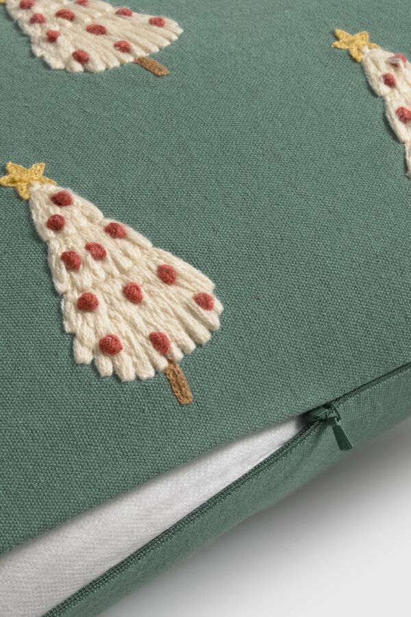 Textura Cotton cushion case with fir tree embroidery Christmas style green