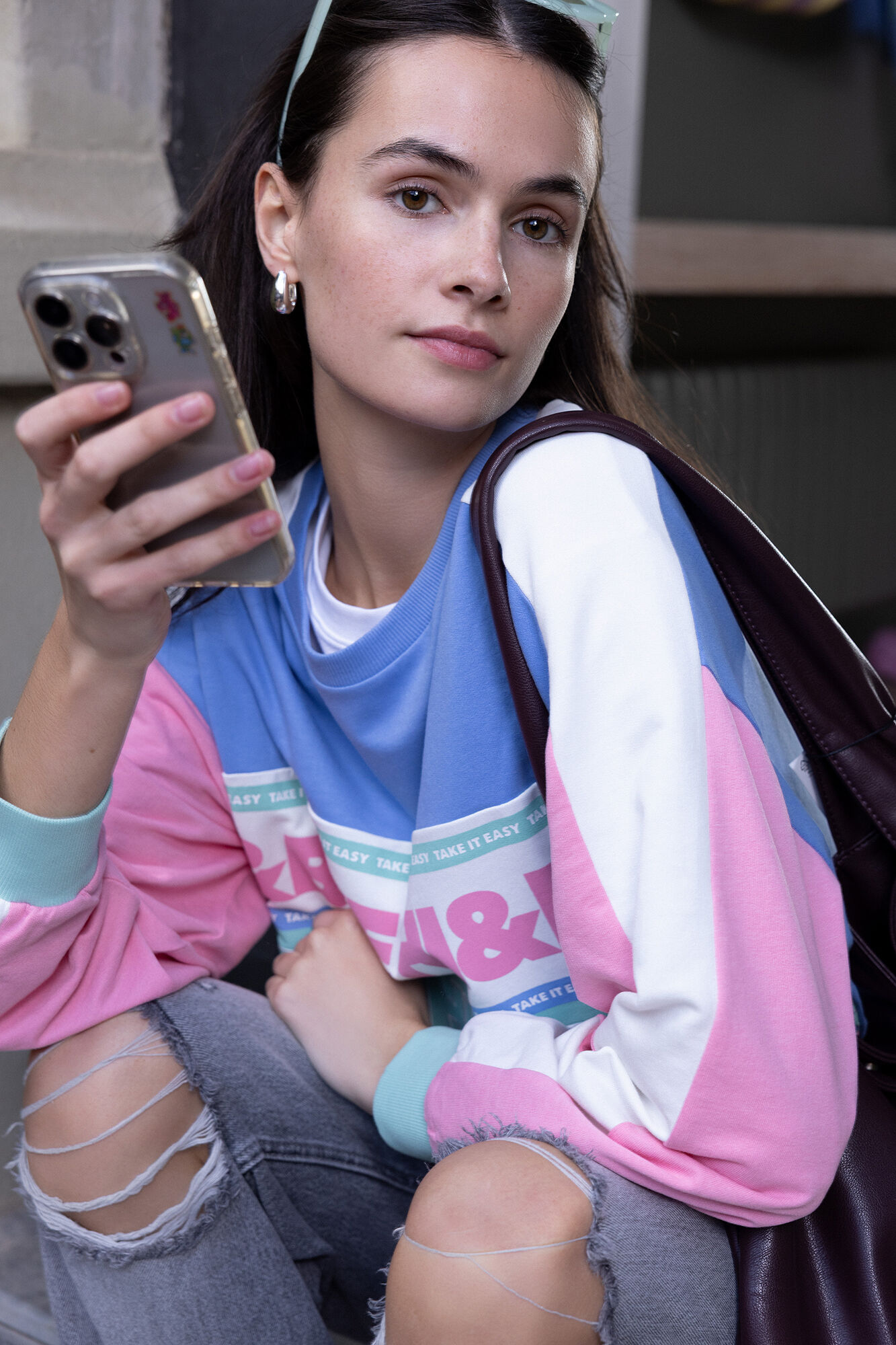 HI&BYE Cotton fleece color block sweatshirt