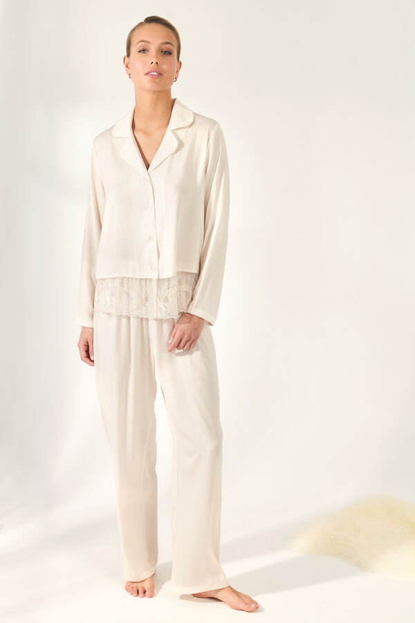 Promise Satin and lace tuxedo-style pyjamas beige