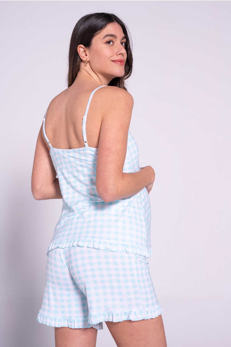 Womensecret Conjunto de pijama sem mangas com padrão vichy estampado