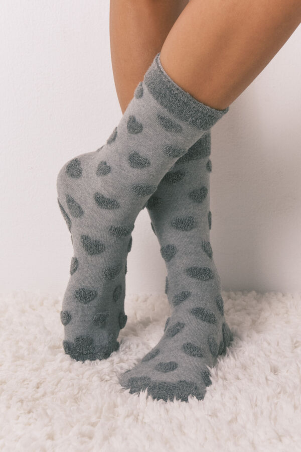 Women'secret Long pink socks with embossed hearts  grey