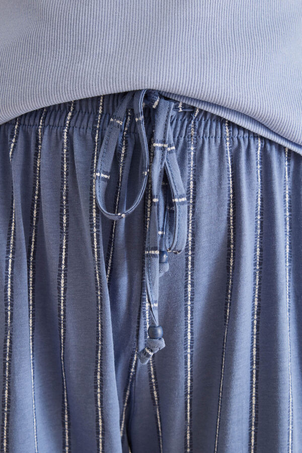 Womensecret Long striped print 100% cotton pyjama bottoms blue