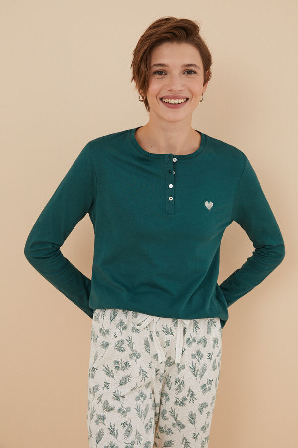 Womensecret Langarm-Shirt 100 % Baumwolle Grün Grün