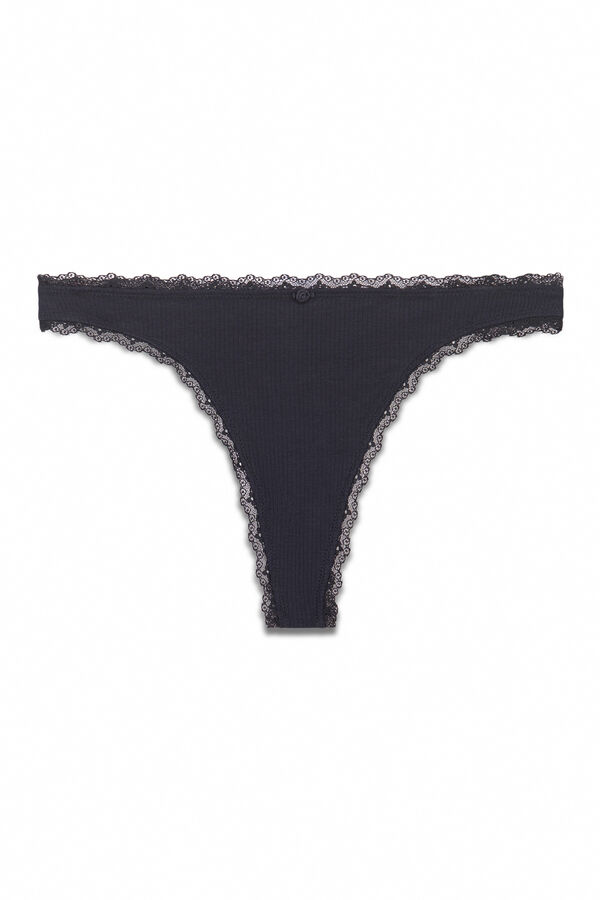 Women'secret Black ribbed cotton thong black