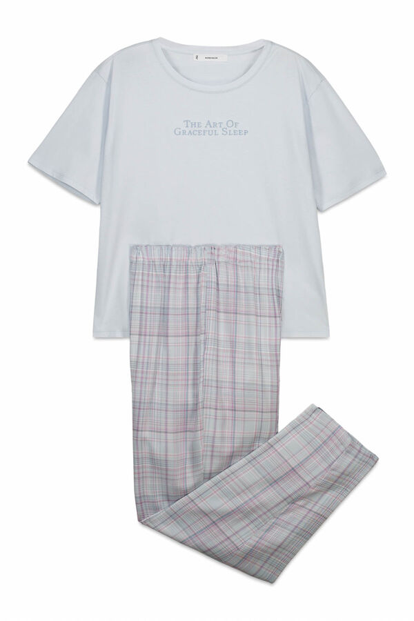 Women'secret Pijama 100% algod&oacute;n azul estampado cuadros azul