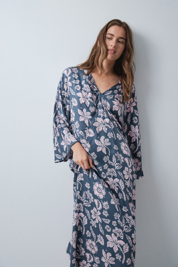 Women'secret Gr&uuml;nes viskose-kaftankleid mit blumenprint Gr&uuml;n