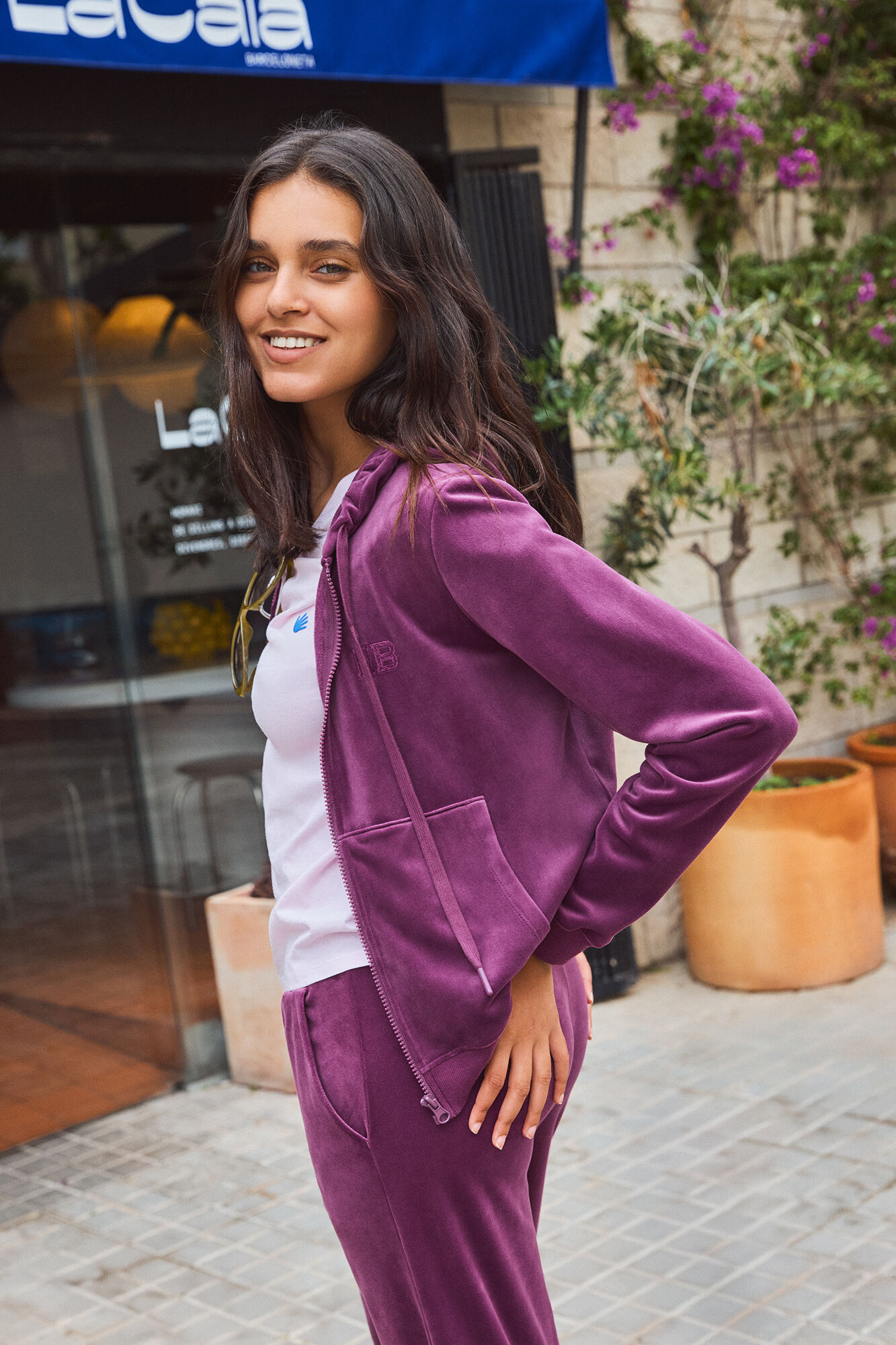 HI&BYE Wine zip fastening velvet jacket