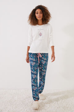 Womensecret Bézs hosszú pizsama 100% pamutból bézs