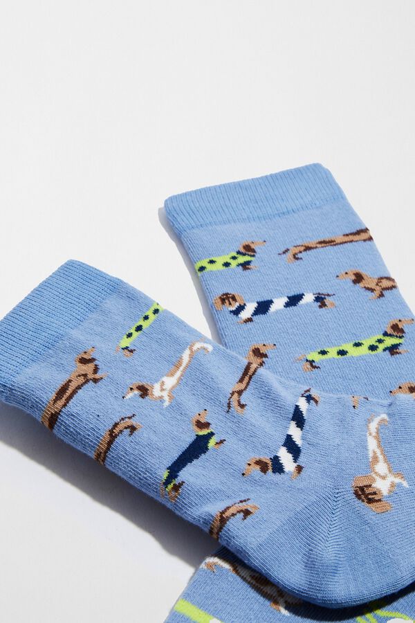 Besocks Calcetines midi perritos algod&oacute;n org&aacute;nico azul