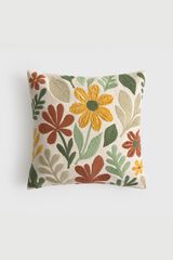 Textura Cotton cushion case with embroidered leaves and flowers printed