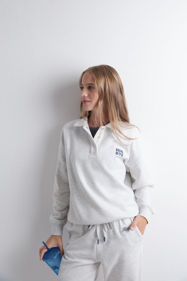 HI&BYE Tamnosiva plišana majica polo duks Siva