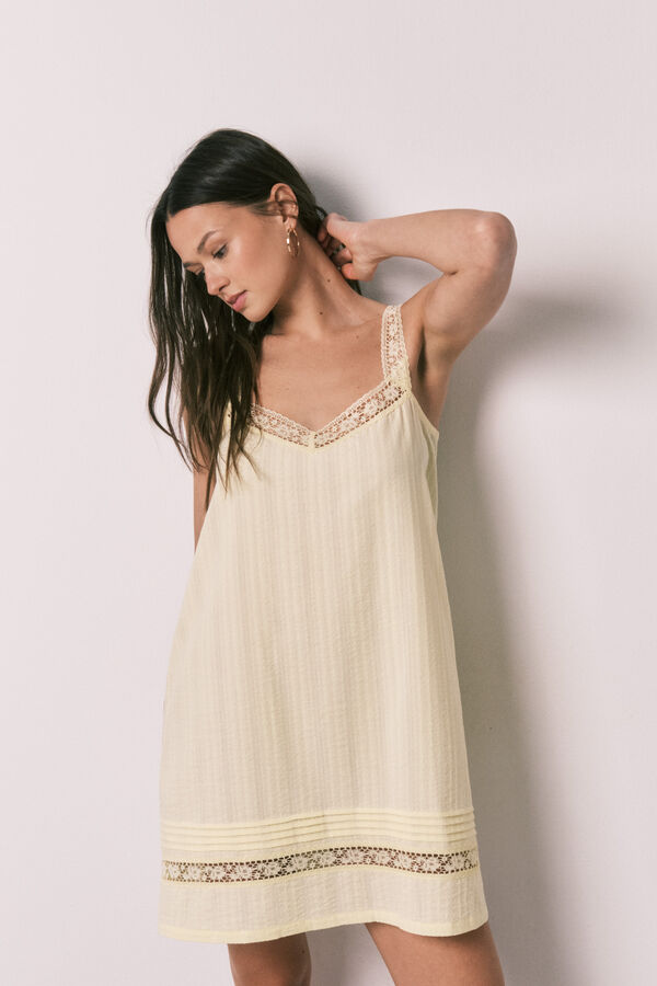 Women'secret Yellow cotton lace short nightgown printed