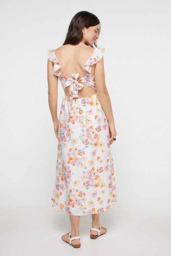Womensecret Floral print midi dress with flounced straps. blanc