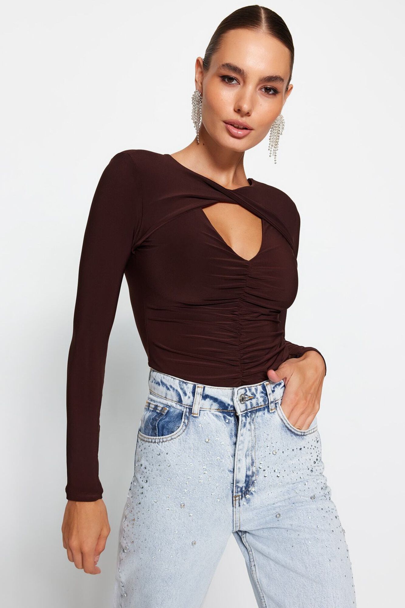 Trendyol Fitted Long Sleeve Bodysuit Top