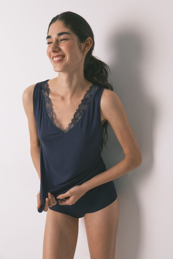 Women'secret Blue jersey-knit super soft T-shirt blue