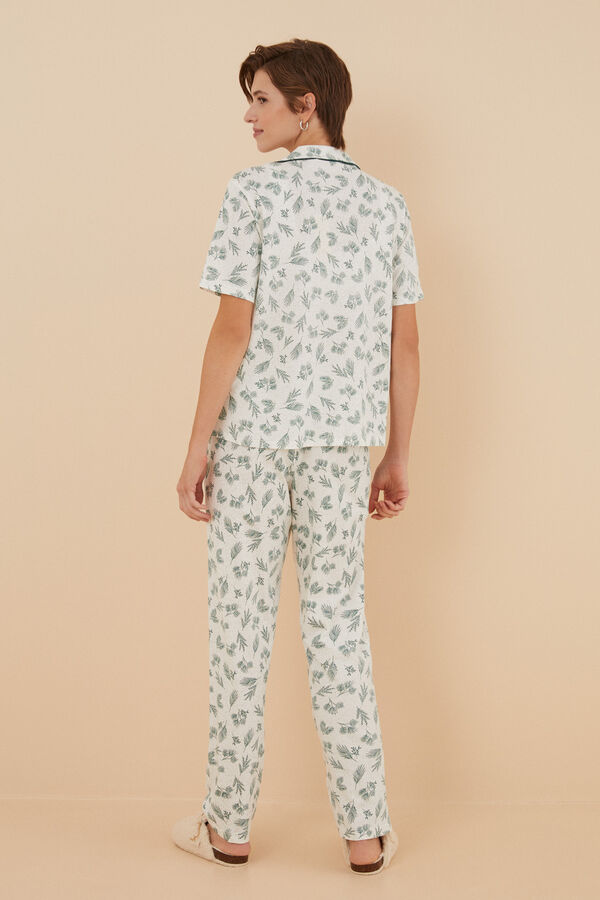 Womensecret Levélmintás, inges pizsama 100% pamutból. zöld