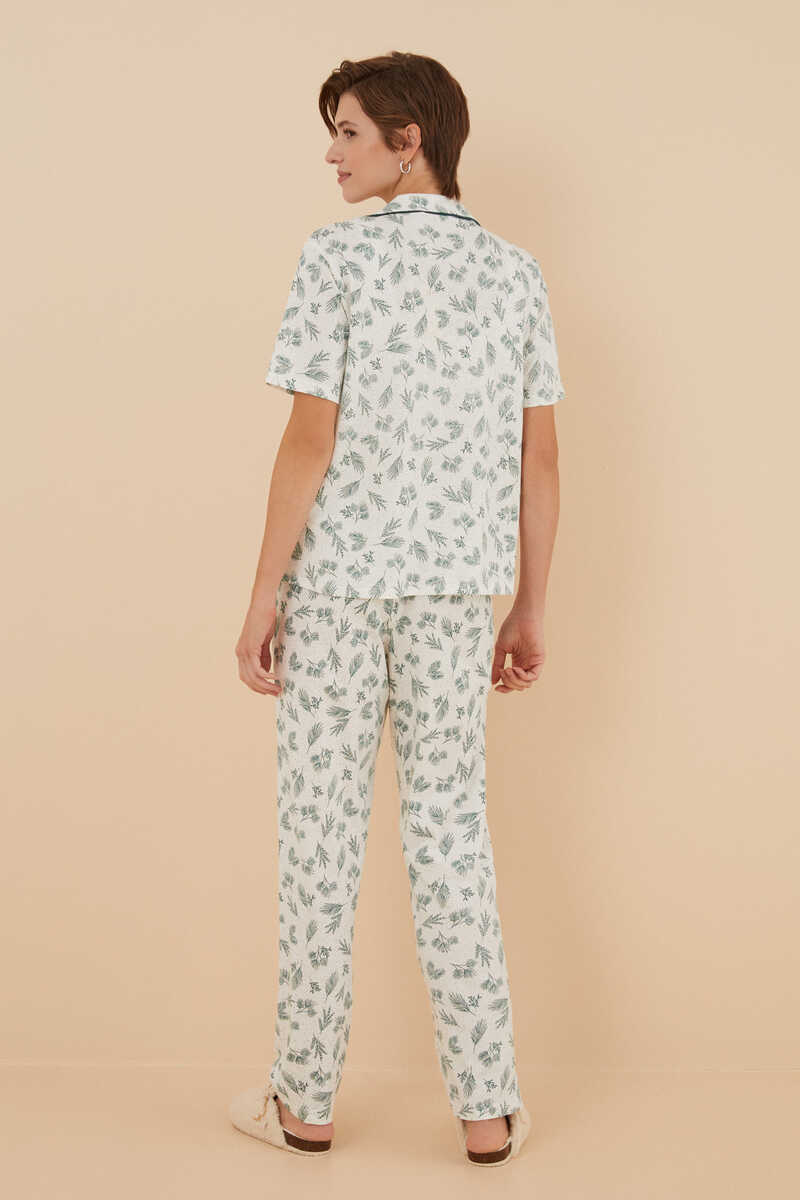 Womensecret Pyjama chemise 100 % coton feuilles vert