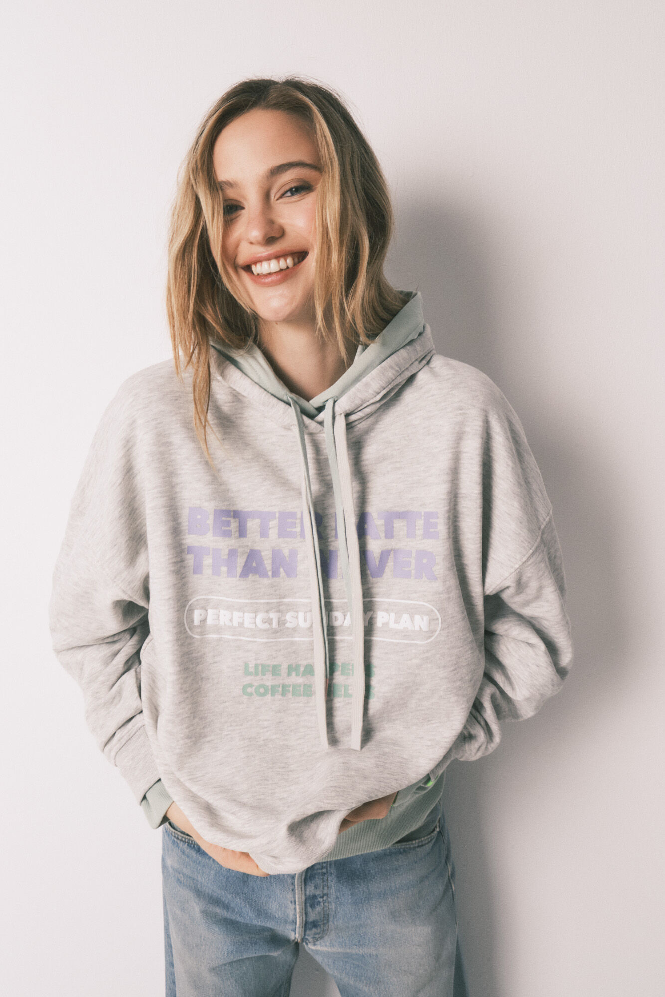 HI&BYE Grey cotton fleece hooded sweatshirt