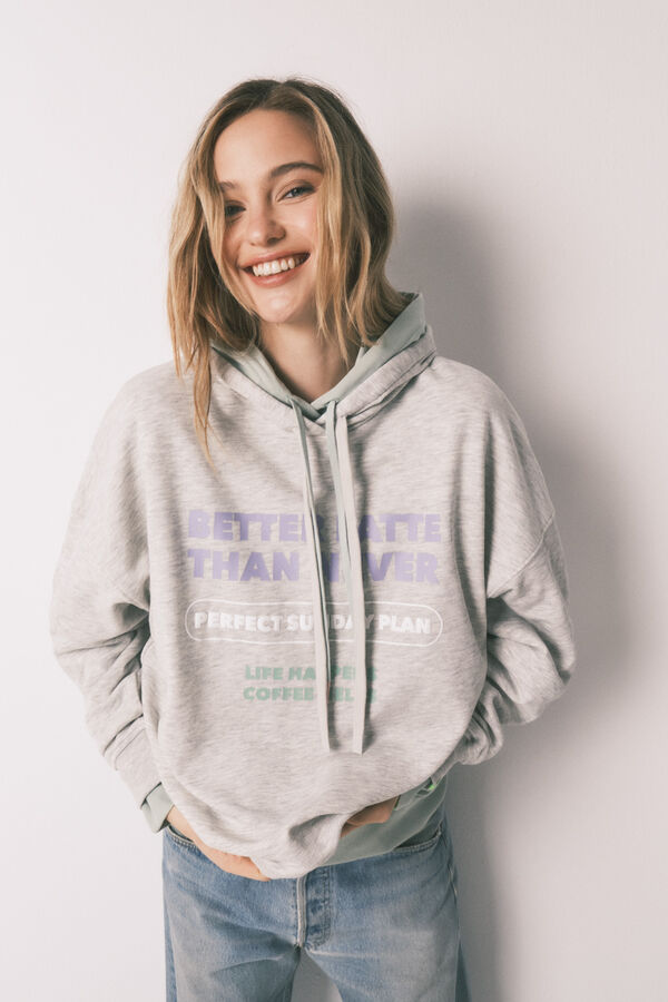 HI&BYE Grey cotton fleece hooded sweatshirt grey