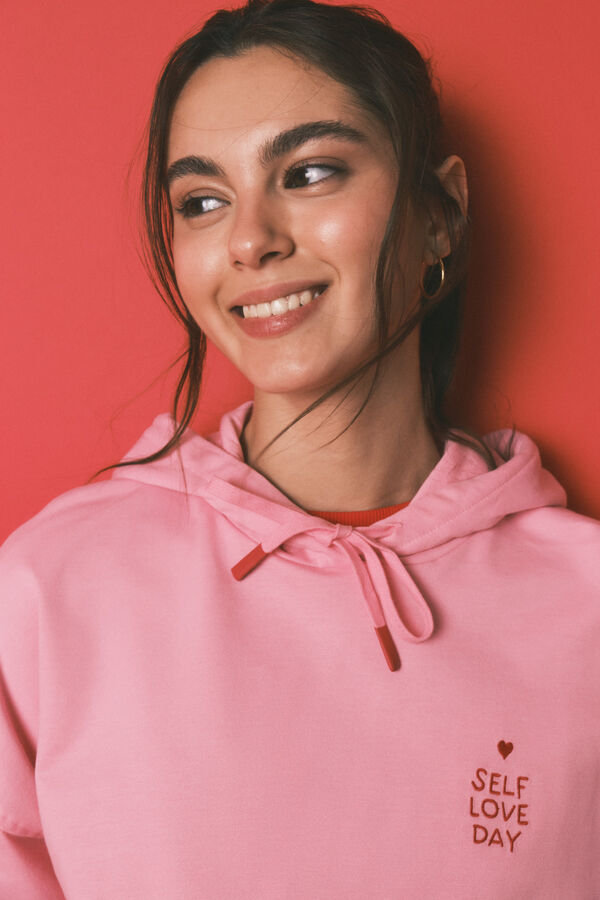 HI&BYE Sudadera capucha felpa algod&oacute;n rosa rosa