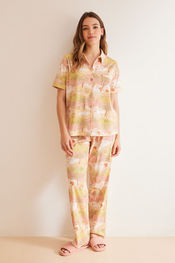 Womensecret Pyjama Hemdlook 100 % Baumwolle Hose mit Print