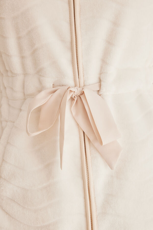 Womensecret Robe de chambre polaire fermeture zippée blanche beige