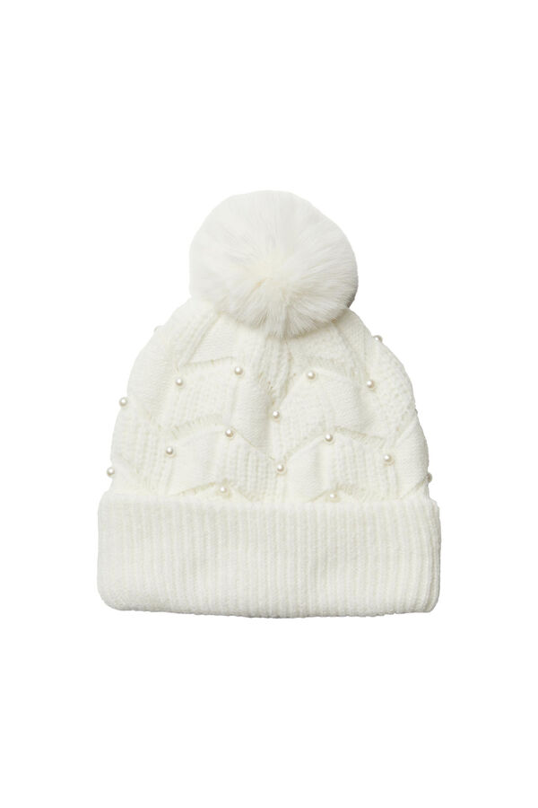 Pieces Gorro de punto con pomp&oacute;n blanco
