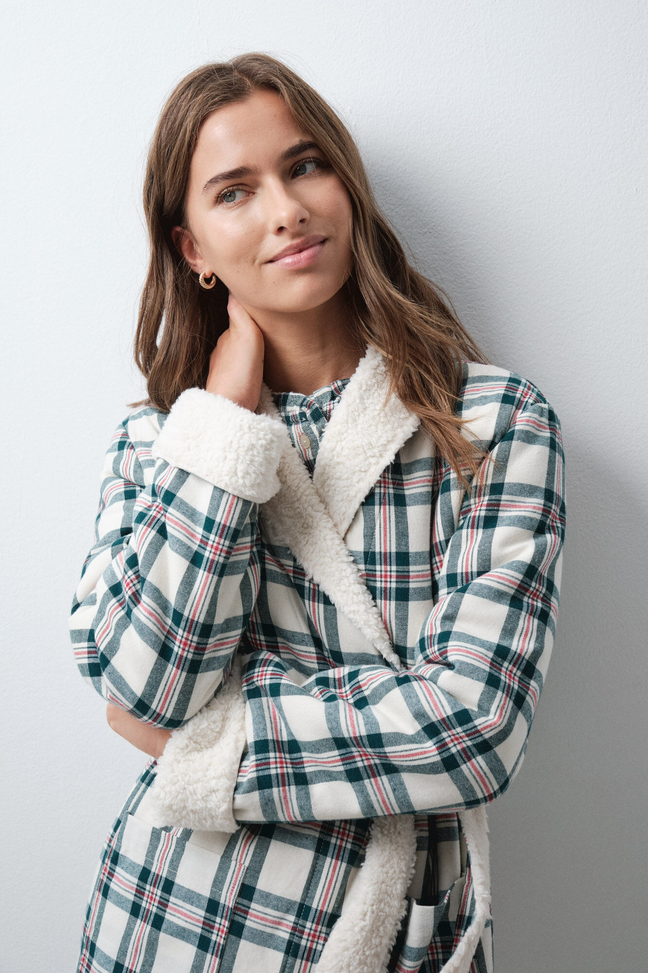 Women'secret Plaid faux fur long robe
