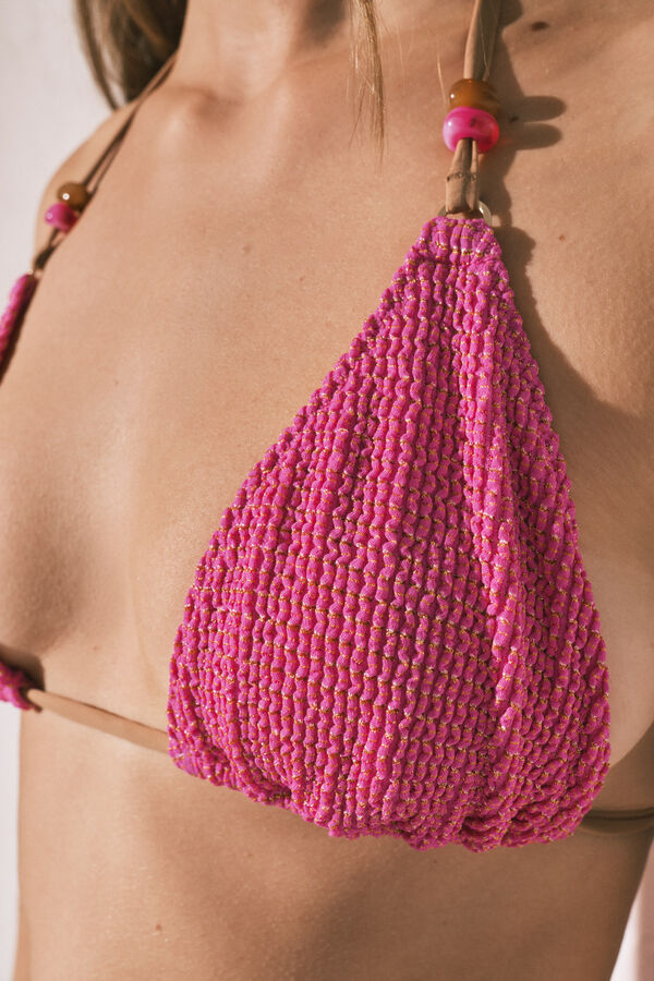 Women'secret Haut bikini triangle coulissant lurex rose rose
