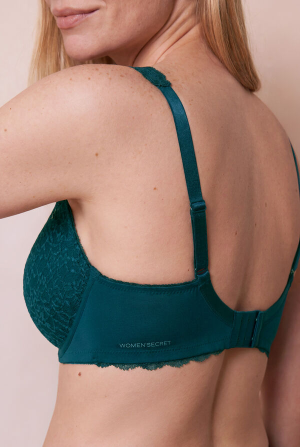 Women'secret Tamnozeleni čipkasti push-up grudnjak GORGEOUS Zelena