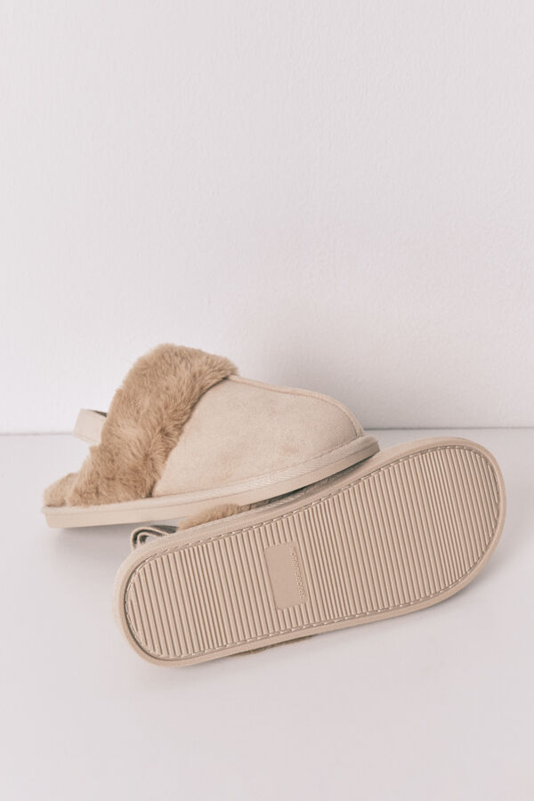 Women'secret Camel fur clog slippers brown