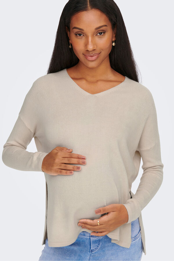 Only Maternity Jersey de punto premam&aacute; con cuello V y hombros ca&iacute;dos gris