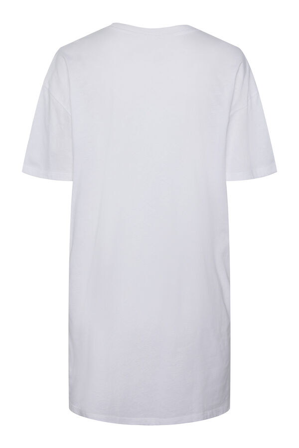 Womensecret Camiseta larga de mujer con manga corta y cuello cerrado blanco