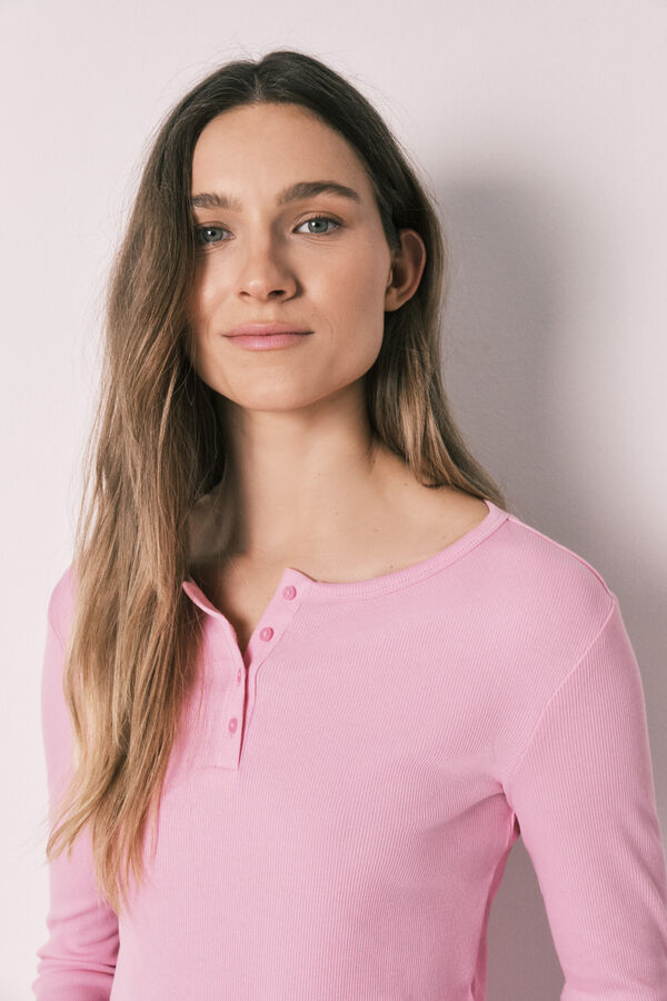 Women'secret Pink cotton gingham print long pyjamas pink