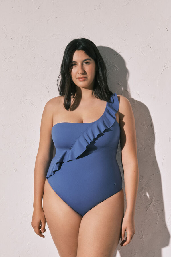 Women'secret Blue shaping asymmetric ruffle swimwear blue