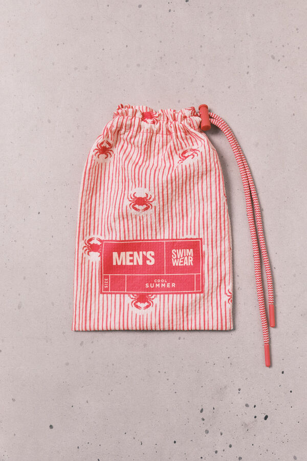 Women'secret Striped and crab print men's swimwear red