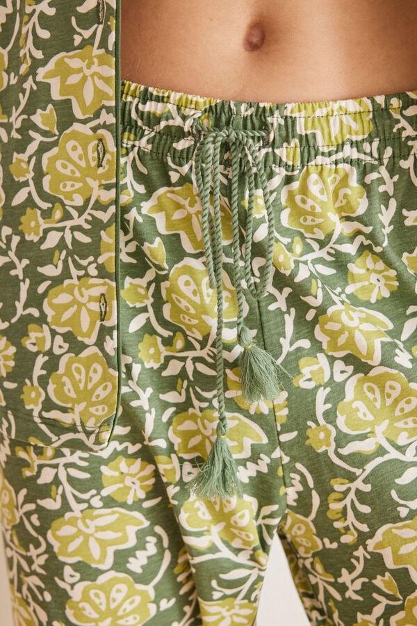 Womensecret Pijama camiseiro 100% algodão flores  verde