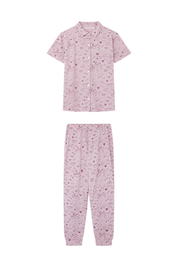 Womensecret Ružičasta pidžama na kopčanje od 100 % pamuka sa srcima Ružičasta