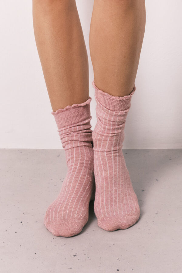 Women'secret Pink long lurex 3-pack socks pink