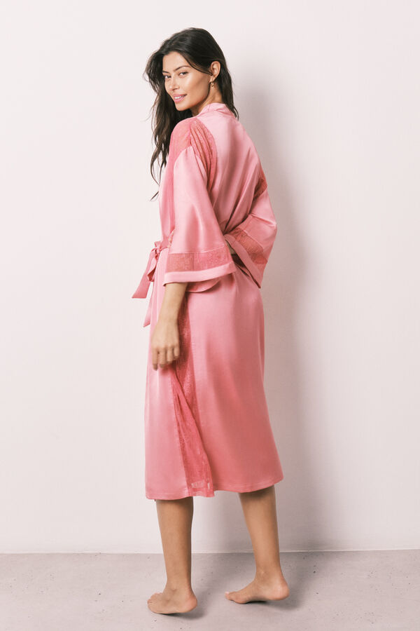 Women'secret Bata larga satinada encaje rosa