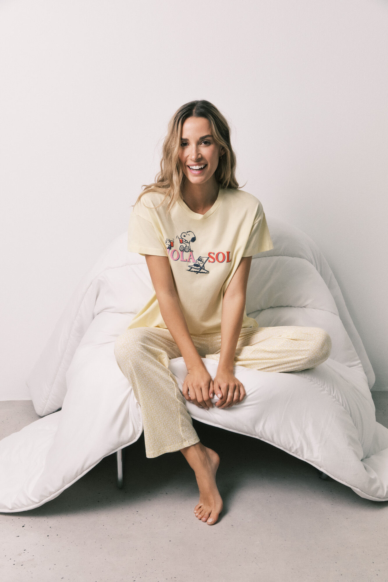 Women'secret Gelber baumwoll-pyjama lang SNOOPY