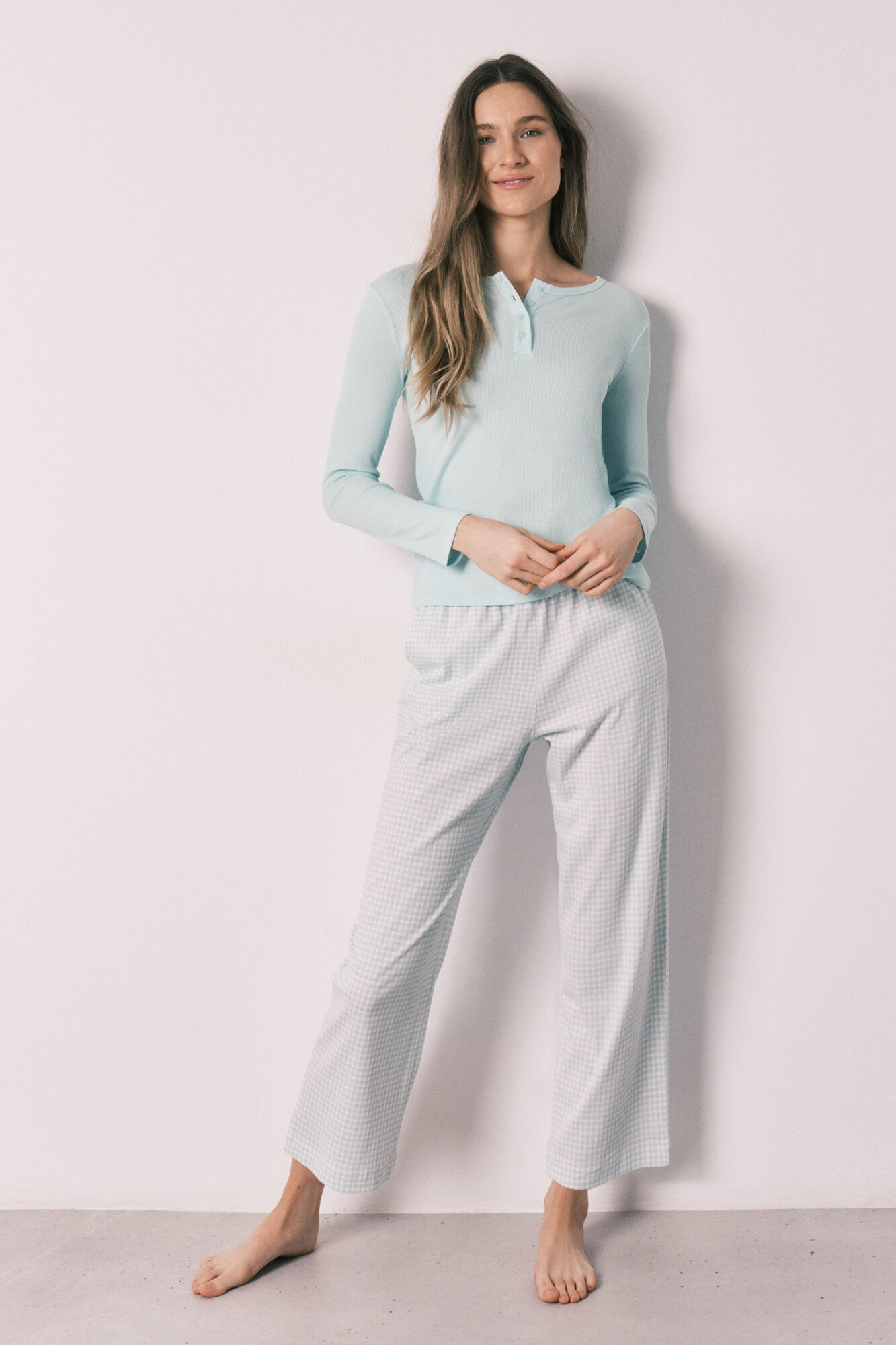 Women'secret Green cotton gingham print long pyjamas