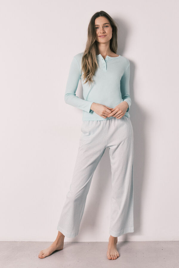 Women'secret Green cotton gingham print long pyjamas green