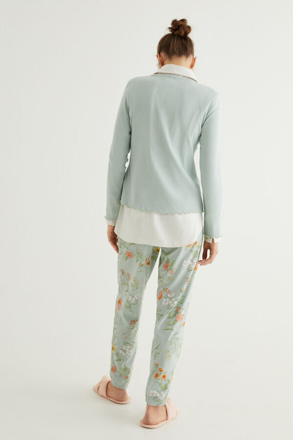 Womensecret Langer Pyjama Blumen 100 % Baumwolle in Grün Grün