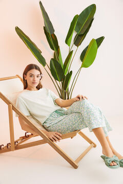 Womensecret Pyjama 100 % Baumwolle Caprihose Grün Blumen  Grün